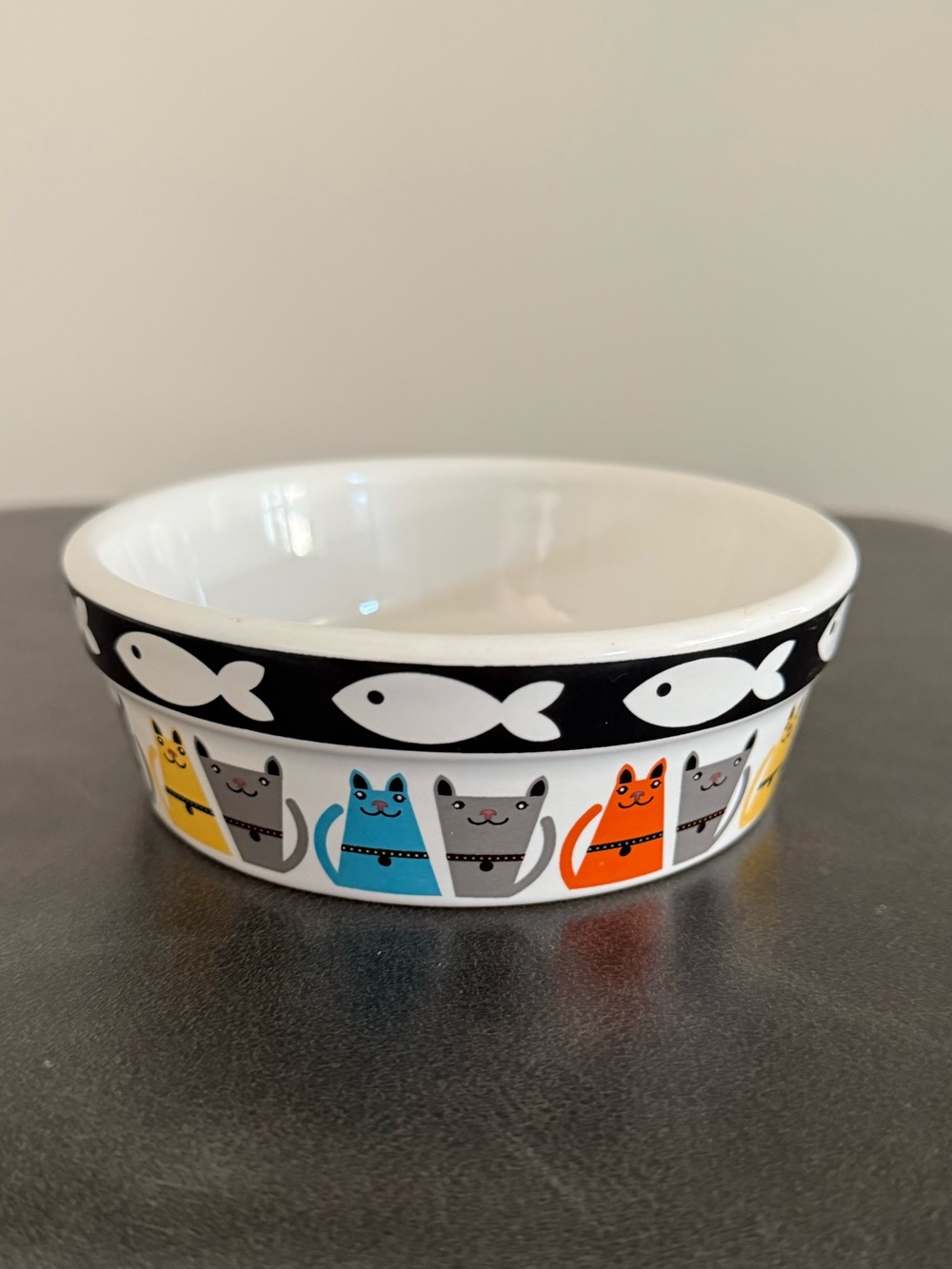 Colorful Cat Pattern Ceramic Cat Bowl - Multicolor